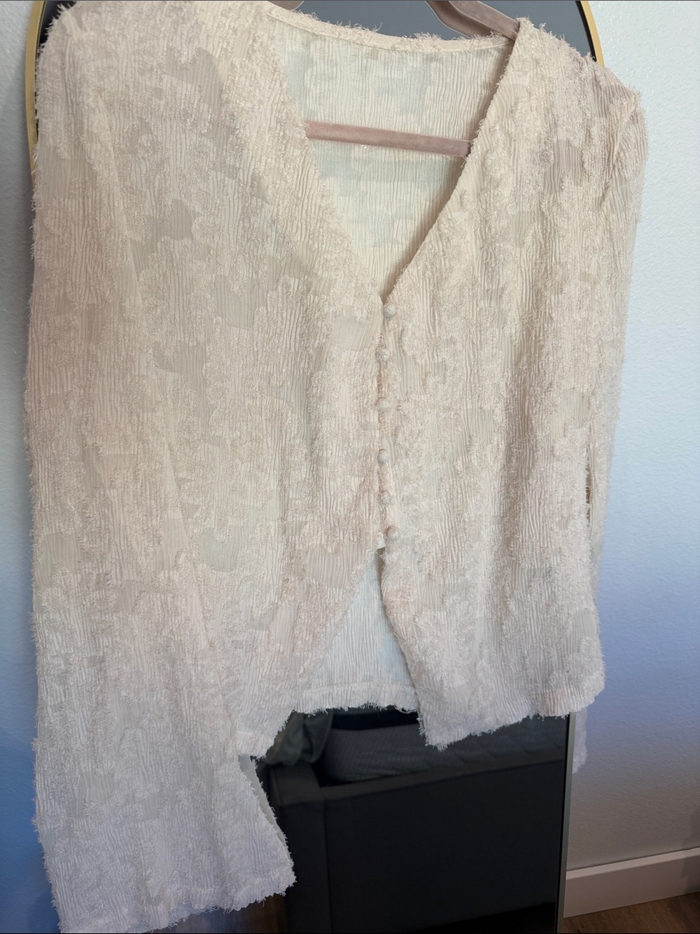 Commense Cream Textured Button-Front Blouse